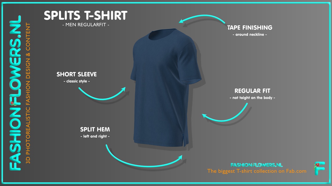Media 1 for listing Blue Colour Short Sleeve T-shirt | Round Neck | Splits Hem | Basic Tshirt