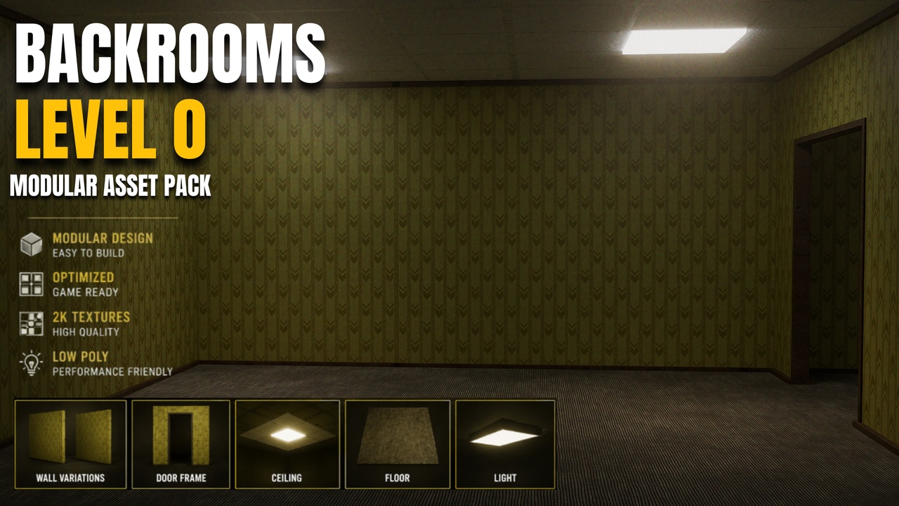 Media 1 for listing Backrooms Level 0 Modular Asset Pack