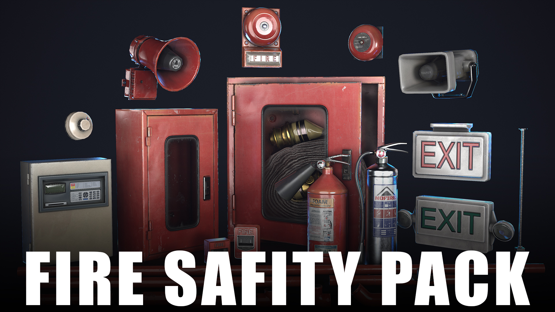 Fire Safety Equipment Props Pack – Extinguishers, Alarms, modular pipes ...