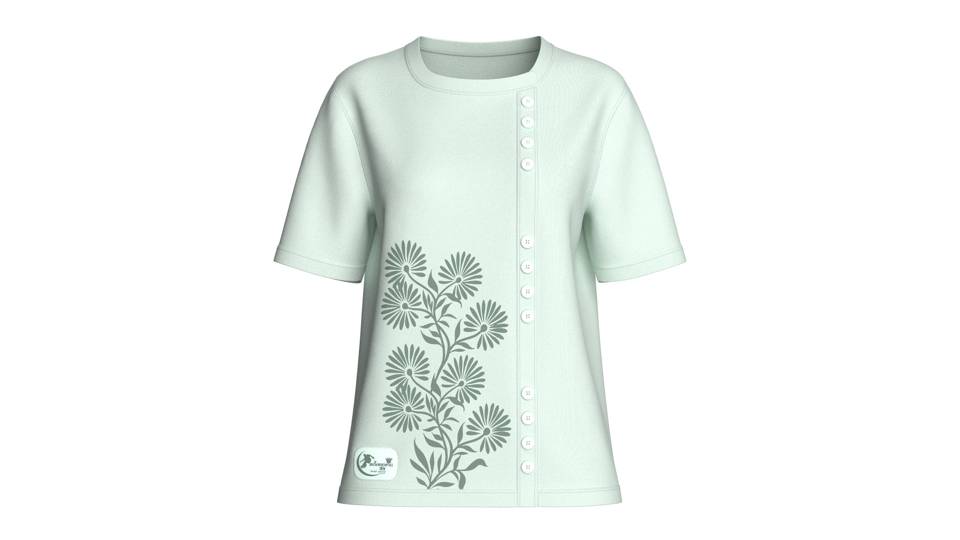 Media 1 for listing Girls Floral Printed Front Side Button T-Shirt | High Poly