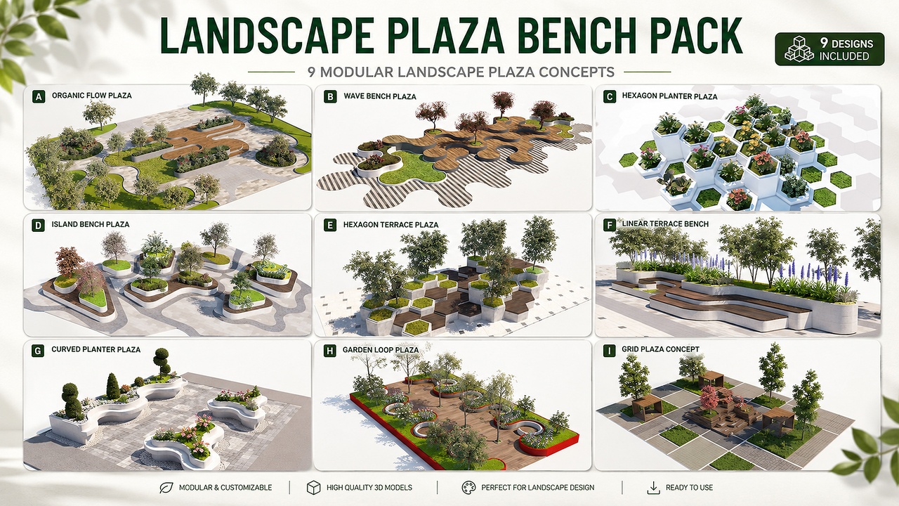 Media 1 for listing Landscape Plaza Benches Pack