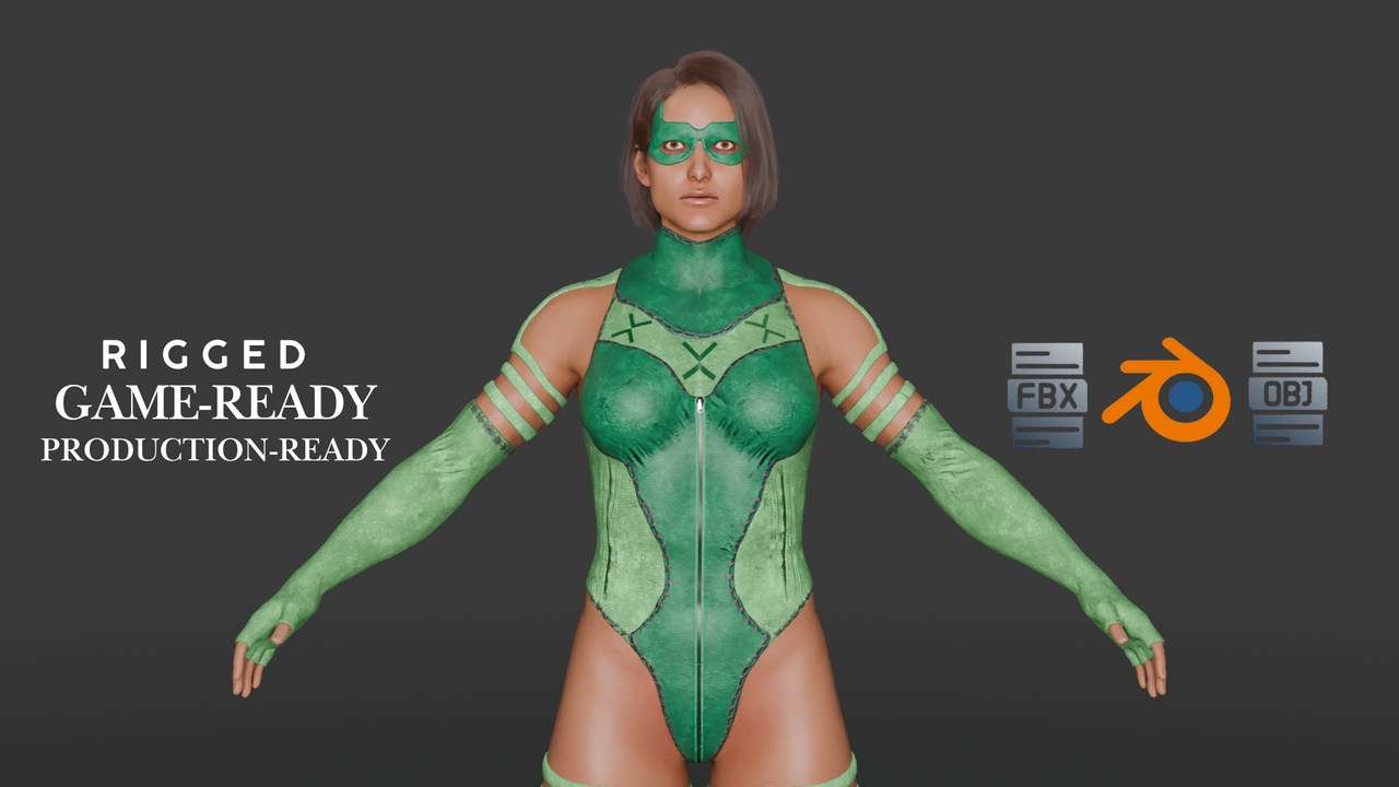 Media 1 for listing Emerald Vortex β Energy Superheroine 3D Character