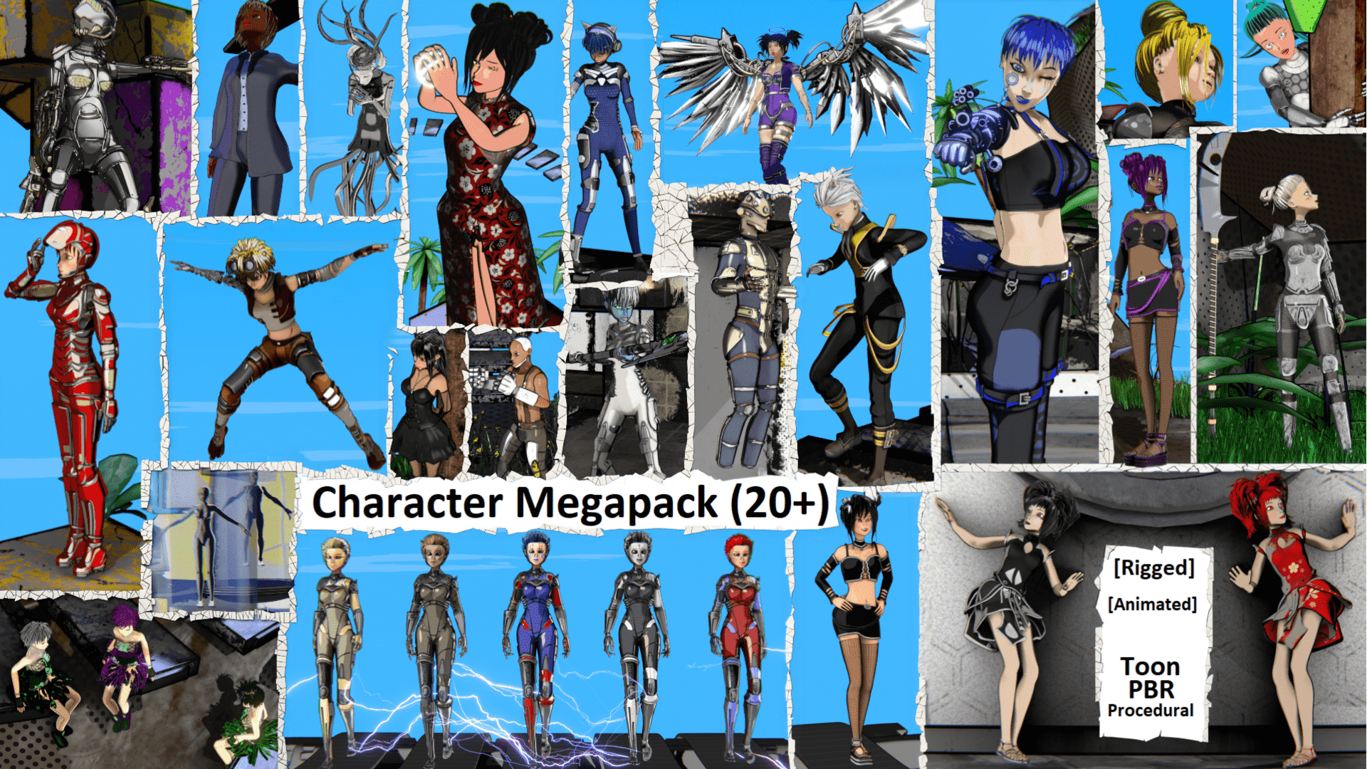 Character Megapack — Over 20 Stylized Rigs + Wings, Weapons & Bonuses | Fab