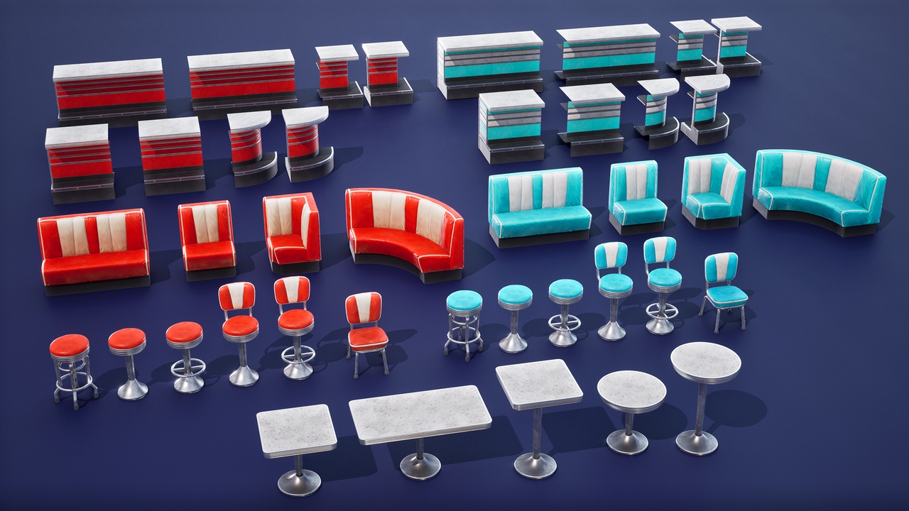 Media 1 for listing Stylized Retro Diner Furniture - Unreal Engine