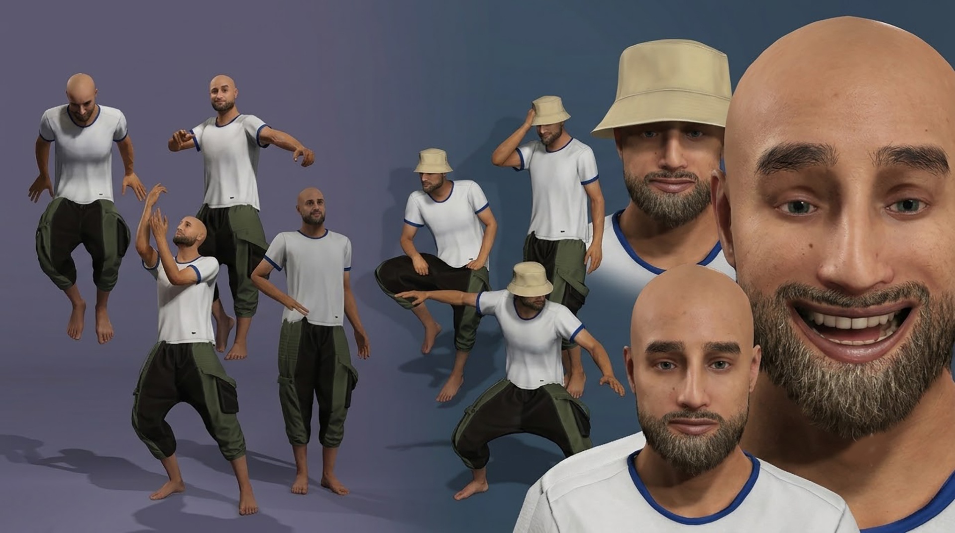 Media 1 for listing Rigged Casual Man Character with Facial Animation 带面部捕捉  与完整骨骼绑定的休闲男士 3D 模型