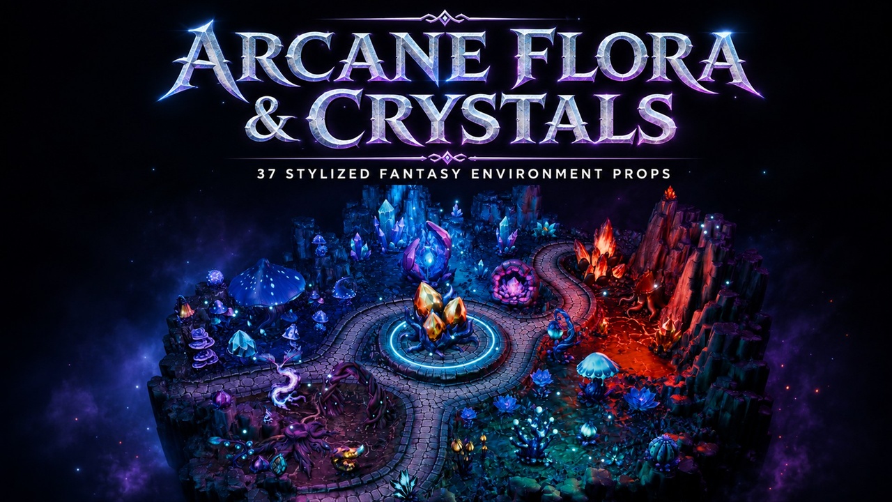 Media 1 for listing Arcane Flora & Crystals - 37 Stylized Fantasy Environment Props