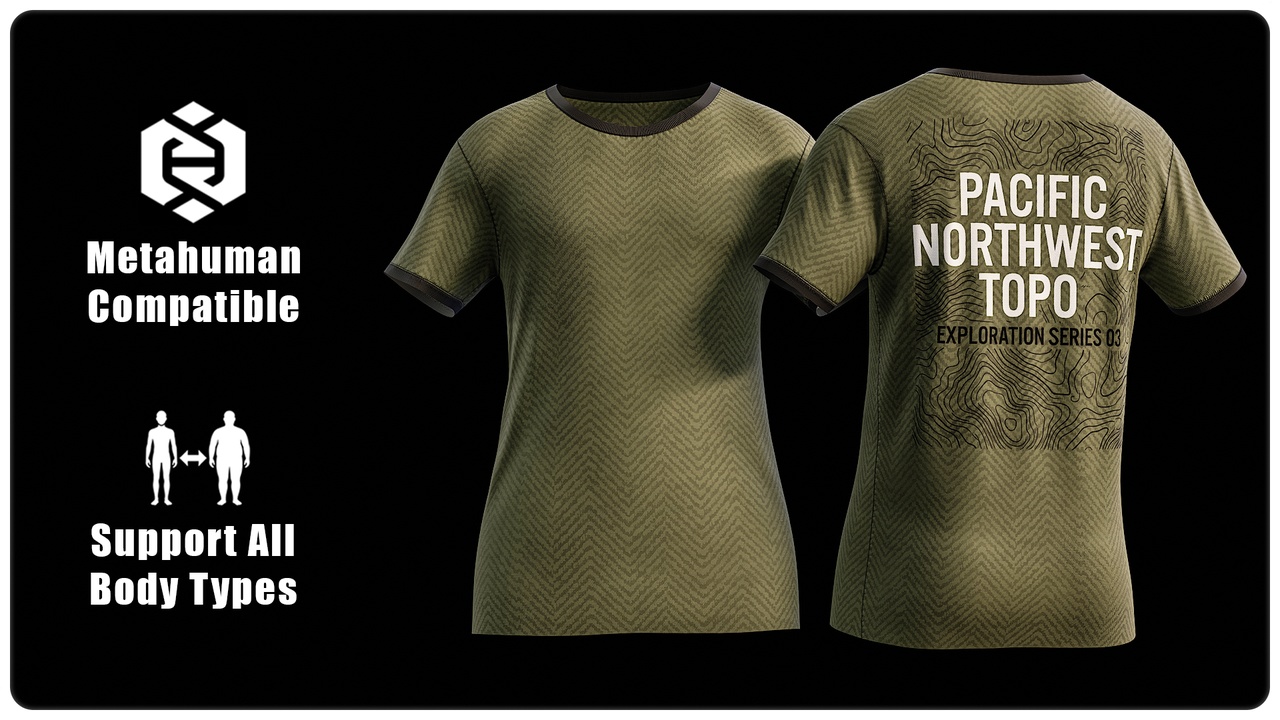 Media 1 for listing T-Shirt 008: Pacific Northwest Topo - MetaHuman Wardrobe Item