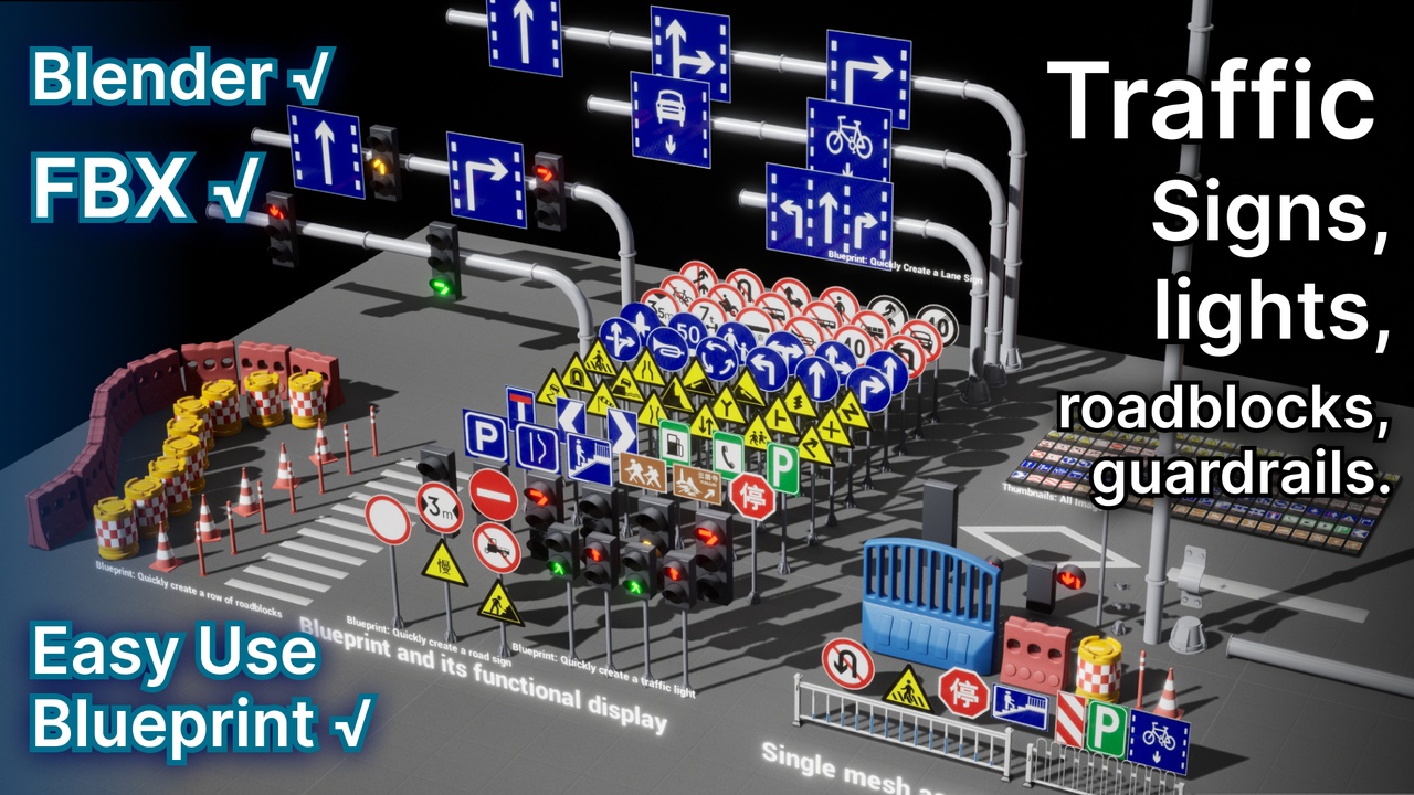 Media 1 for listing Chinese traffic signs, traffic lights, roadblocks, guardrails