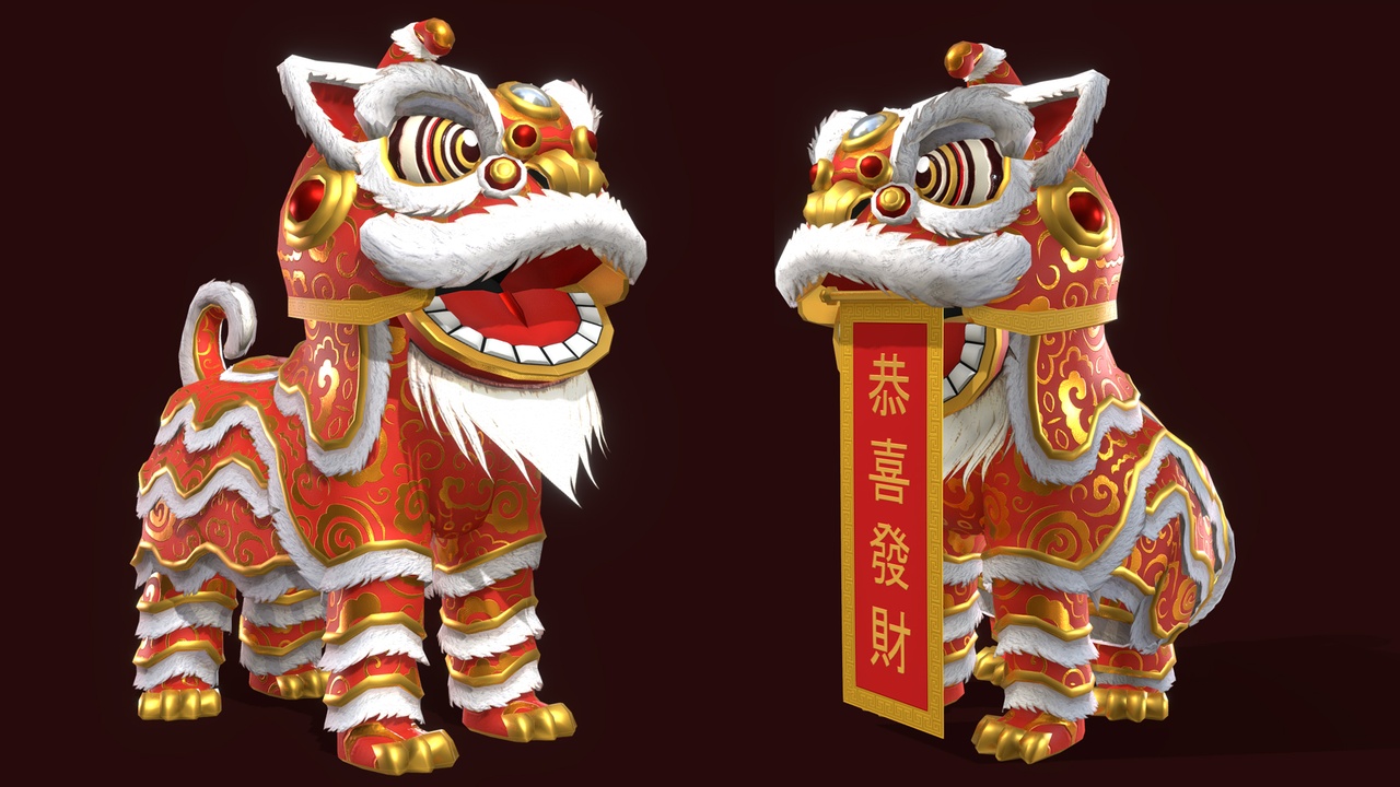 Media 1 for listing Animated Chinese Lion Dance  –  Lowpoly Rigged Game Ready PBR 3D Model