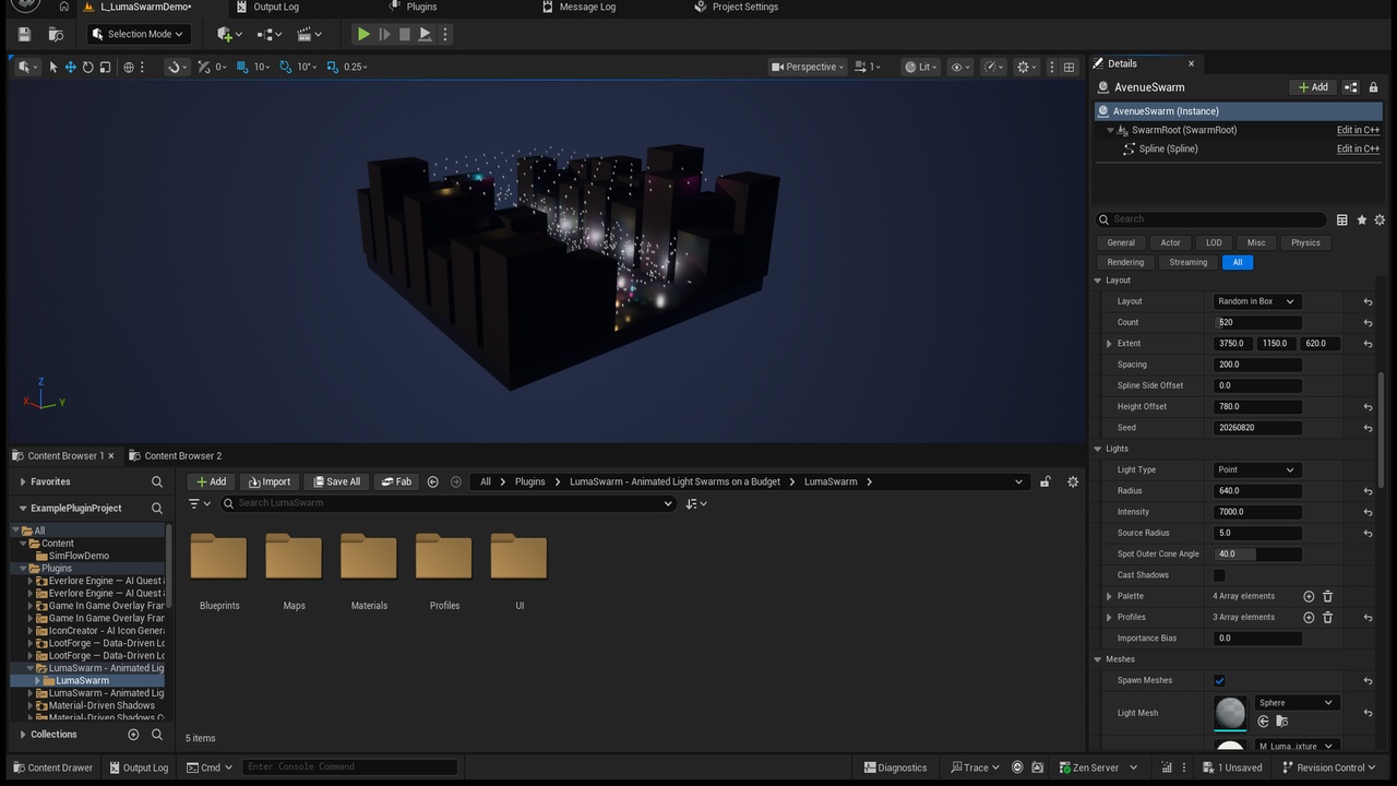 Media 1 for listing LumaSwarm — Hundreds of Animated Dynamic Lights on a Frame Budget