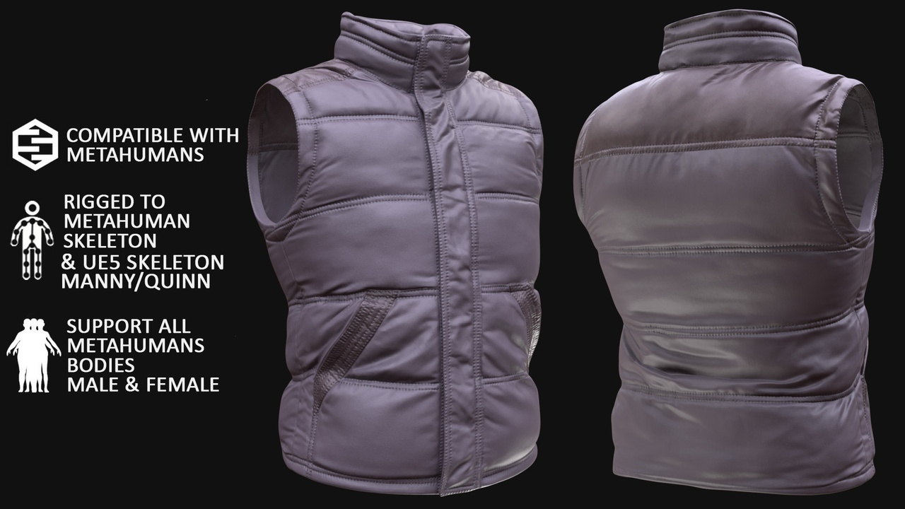 Media 1 for listing Vest for Metahuman 3D model 91 - MH & UE5 Skeletons - Rigged