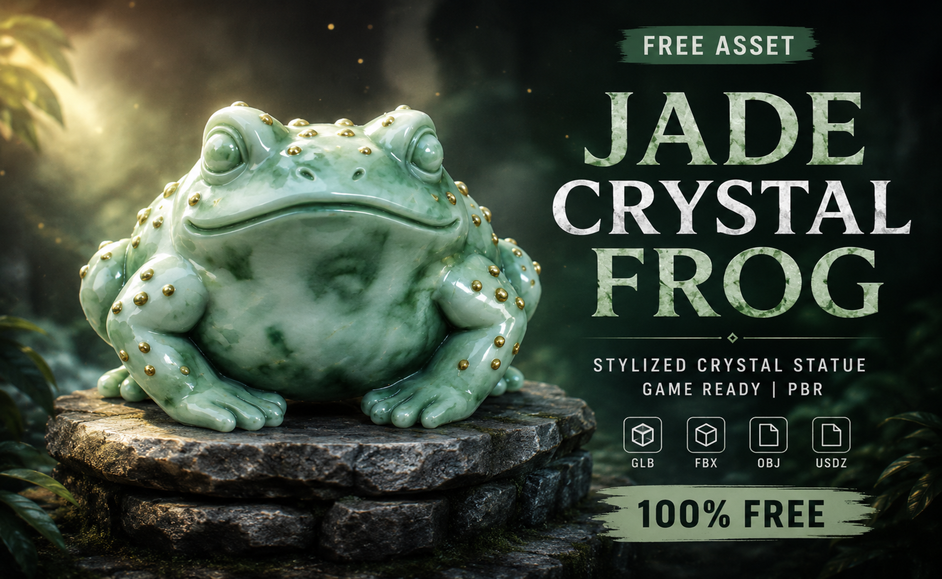 Jade Crystal Frog | Stylized Fantasy Frog Statue | Game Ready PBR | Fab