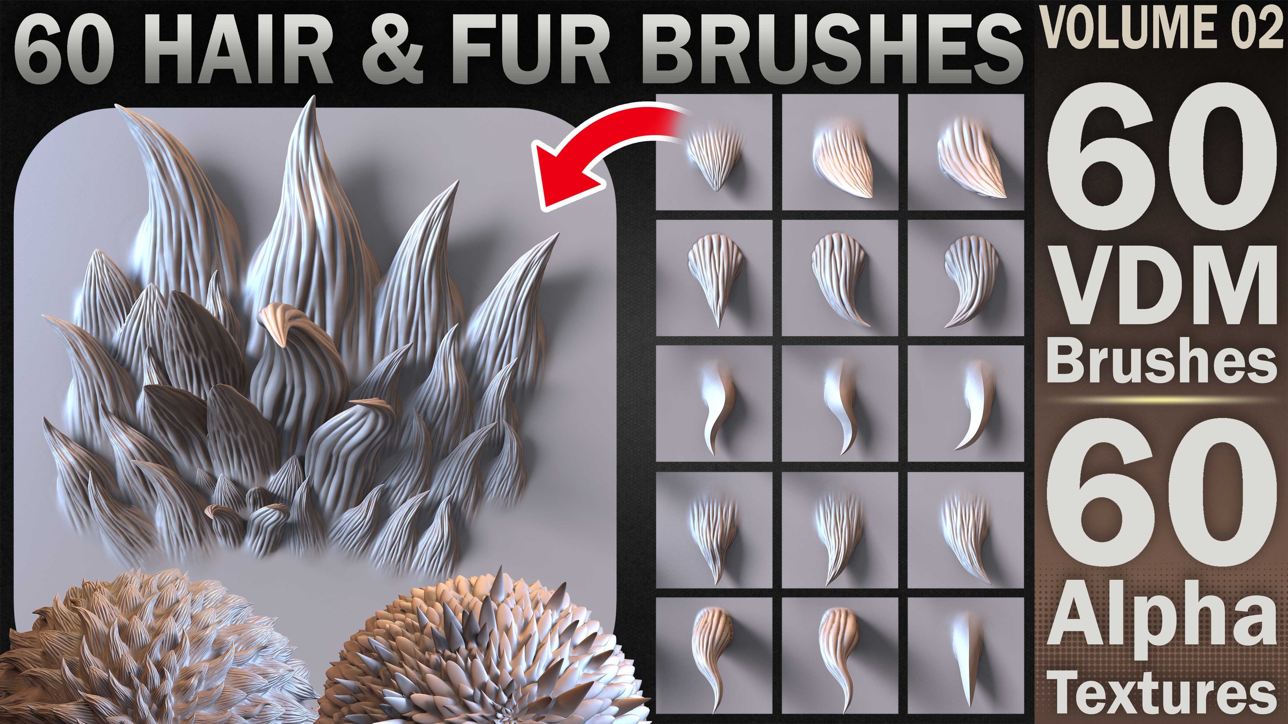 Media 1 for listing 60 VDM and Alpha Texture Hair and Fur Brushes Volume 02