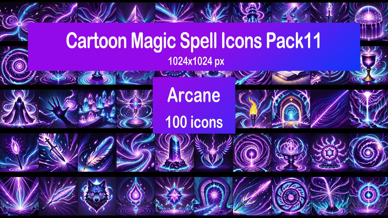 Media 1 for listing Cartoon Magic Spell Icons Pack11 - Arcane