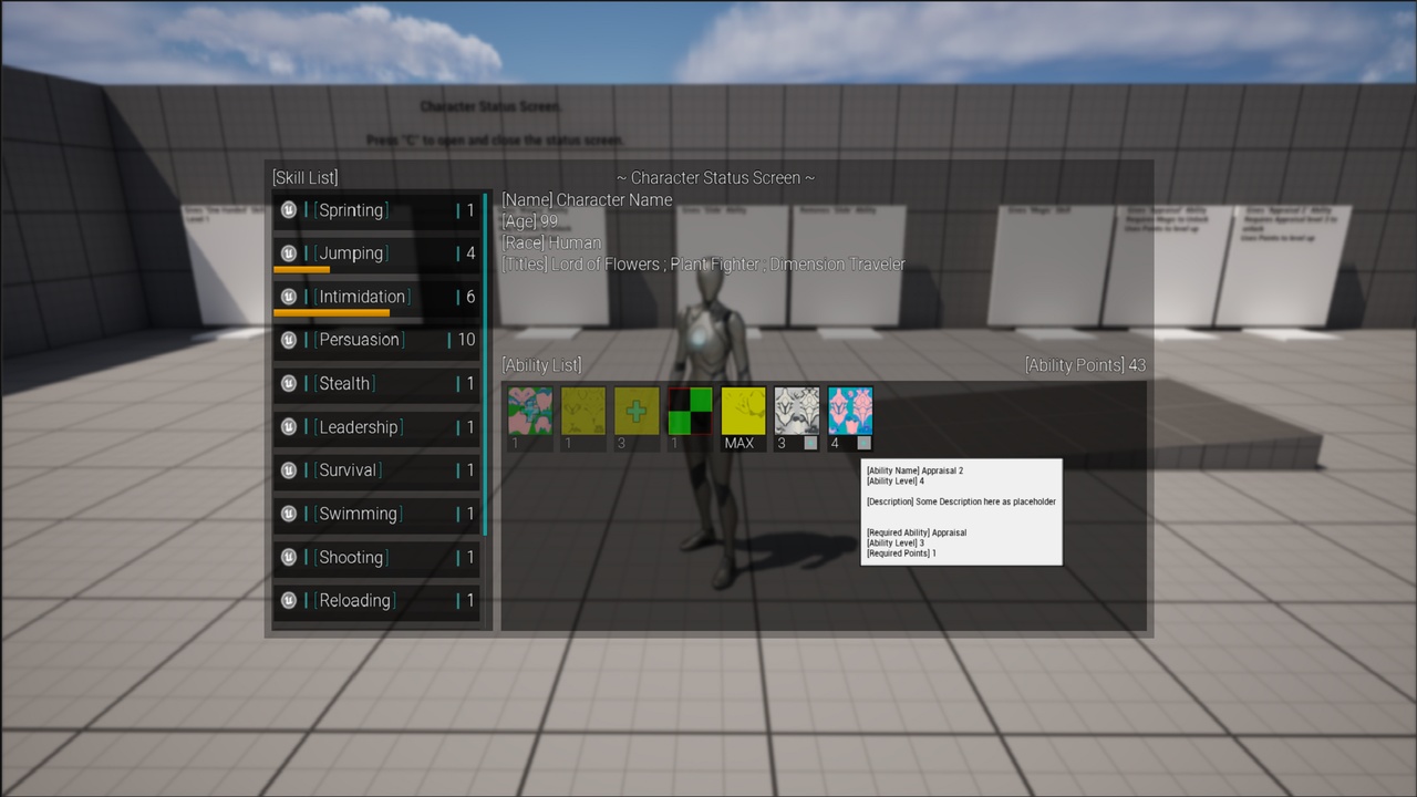 Media 1 for listing Character Status - Skills and Abilities System