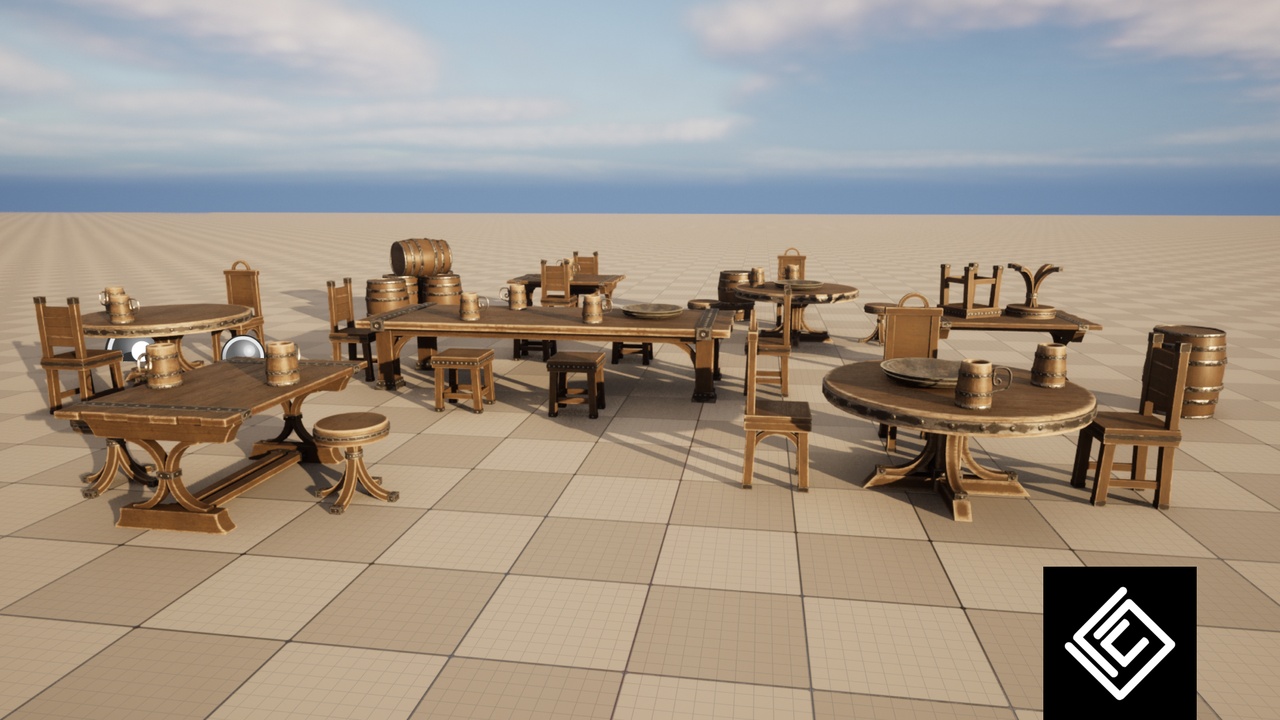 Media 1 for listing Medieval Wooden Chairs and Tables