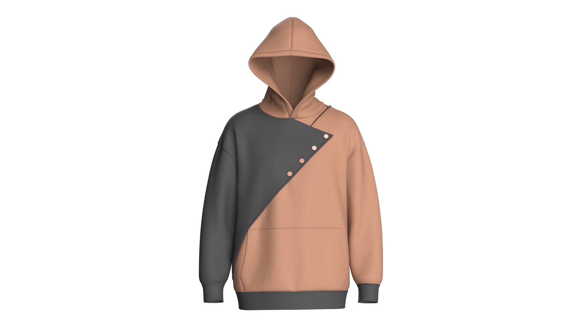 Media 1 for listing Men Diagonal Button Placket Hoodie With Pocket | High Poly