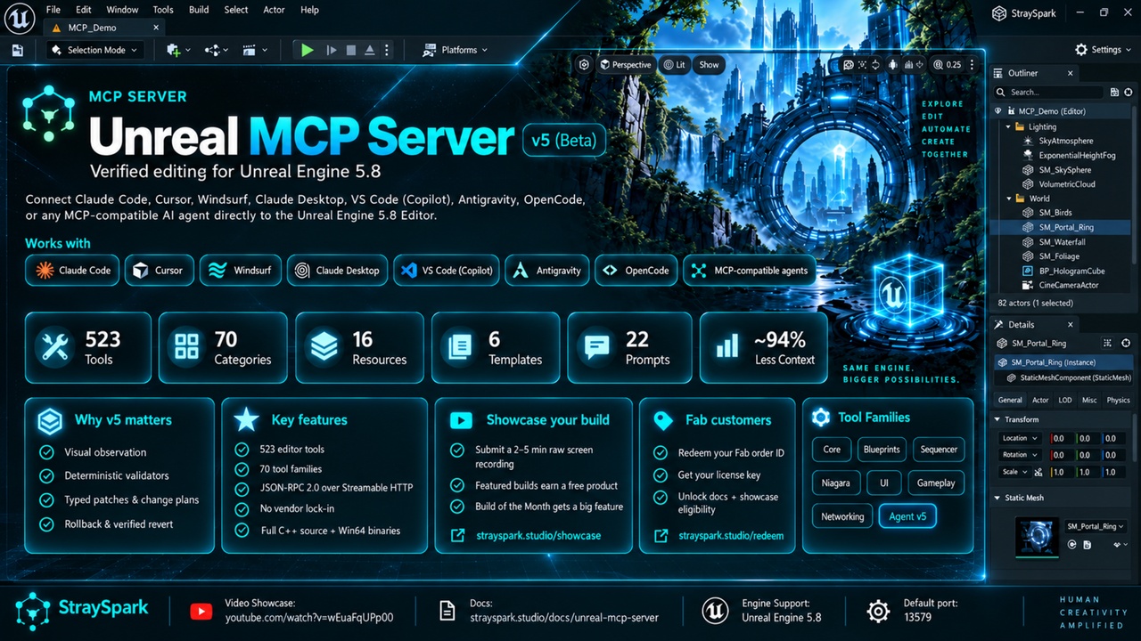 Media 1 for listing Unreal MCP Server — 500+ AI Tools for UE5 Editor Automation via MCP