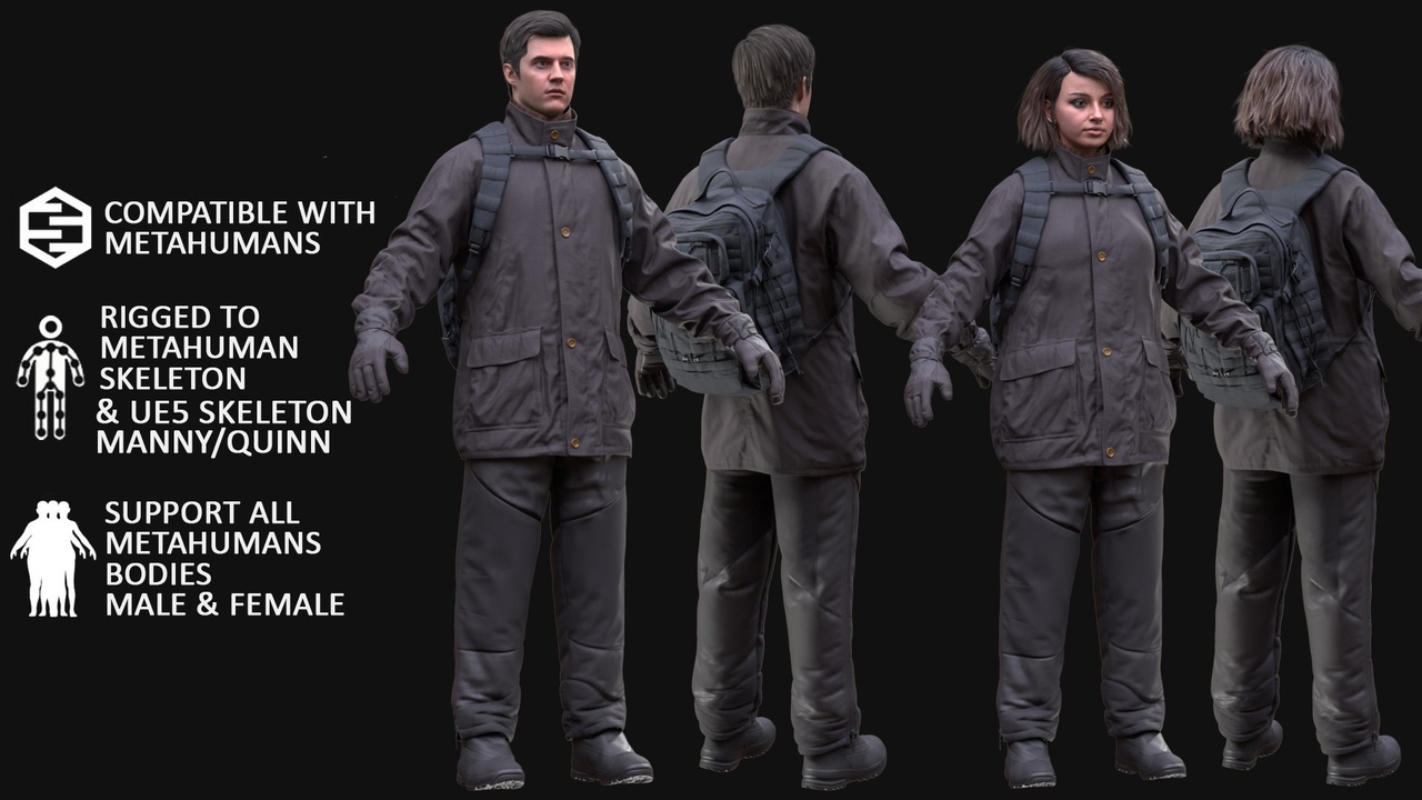 Outdoor Outfit Metahuman 3D model 1 - MH & UE5 Skeletons - Rigged | Fab