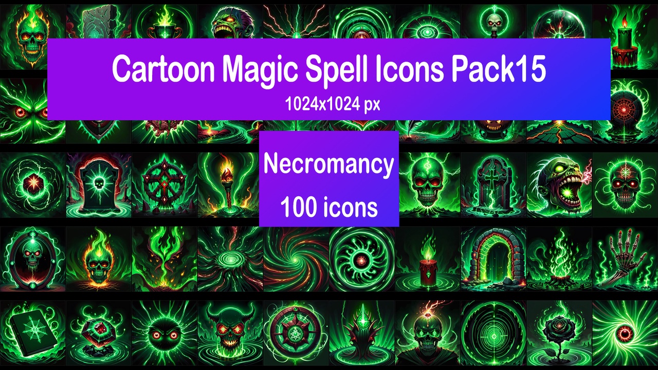 Media 1 for listing Cartoon Magic Spell Icons Pack15 - Necromancy