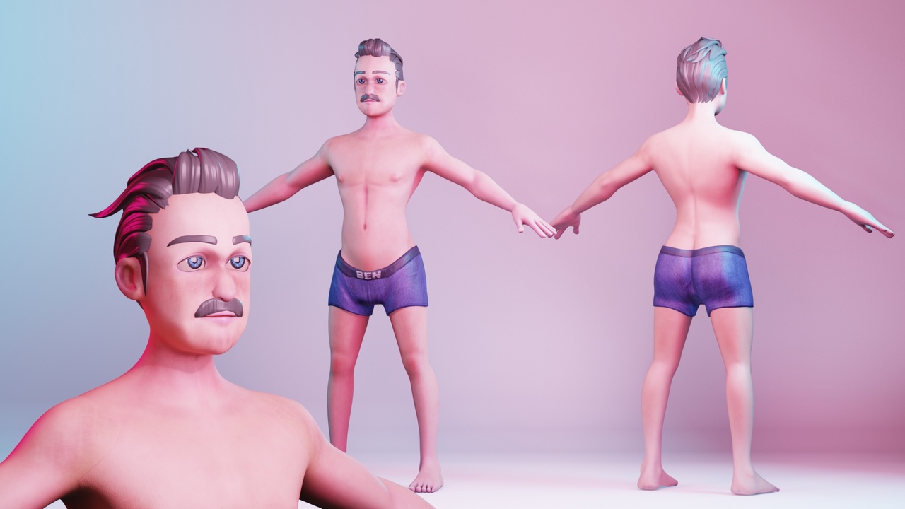 Media 1 for listing Stylized Cartoon Middle-Aged Man Rigged Base Mesh 3D Character