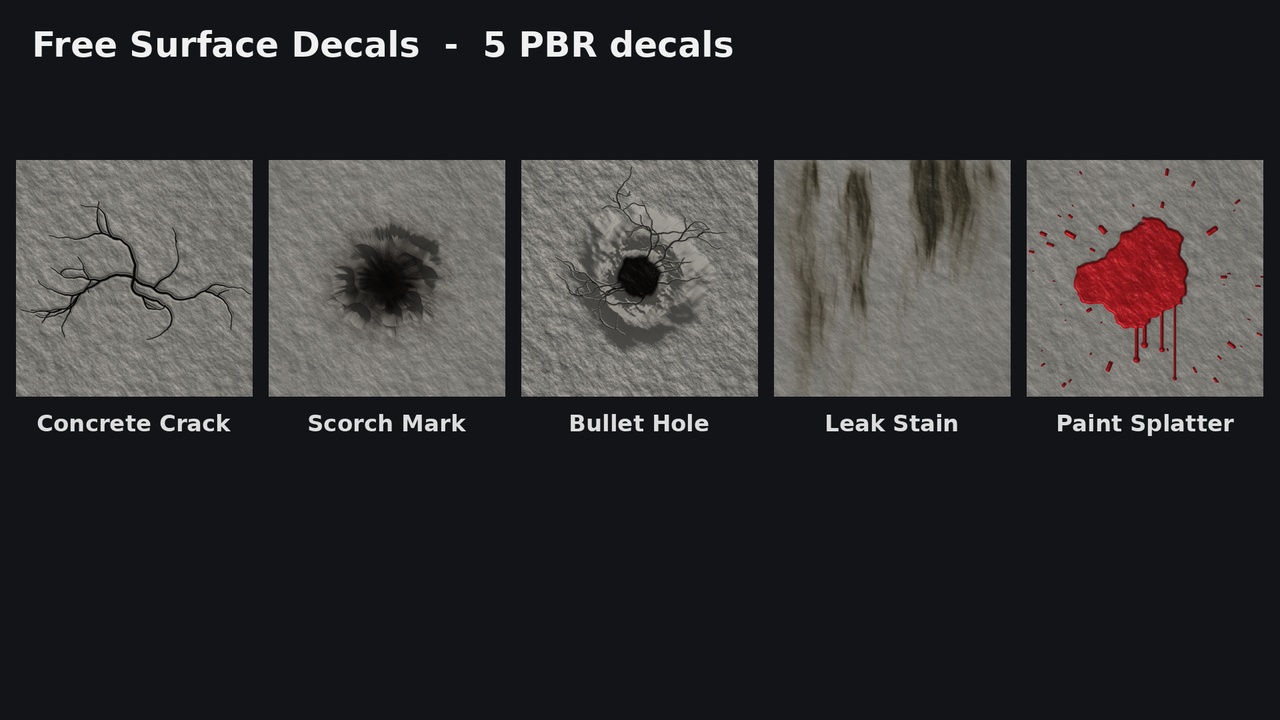 Media 1 for listing Free Surface Decals - 5 PBR Decals for Unity & Unreal