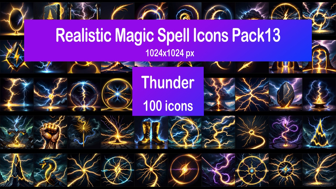 Media 1 for listing Realistic Magic Spell Icons Pack13 - Thunder