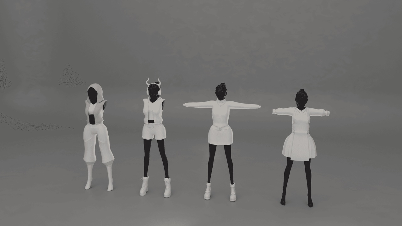 Media 1 for listing Stylized Female Outfits Pack - Base Mesh Low Poly Set