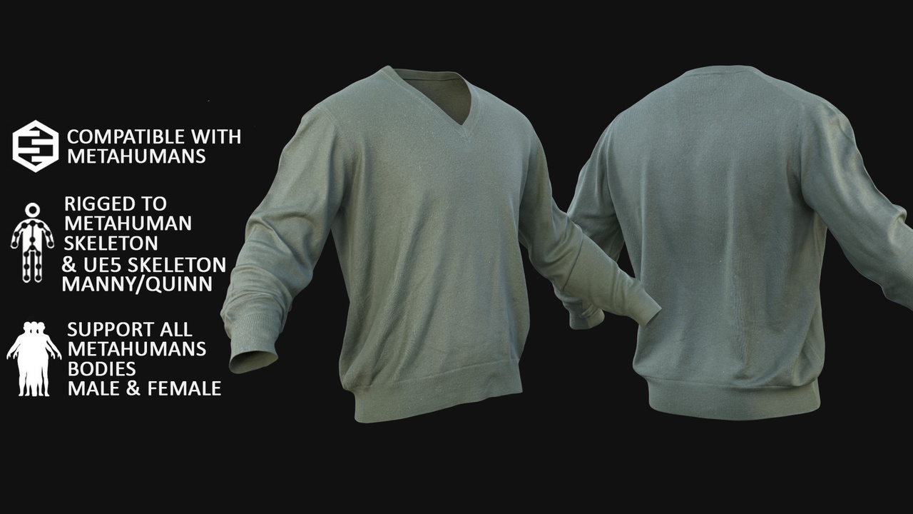 Media 1 for listing Sweater 54 - All MH Bodies & UE5 Skeletons - Rigged