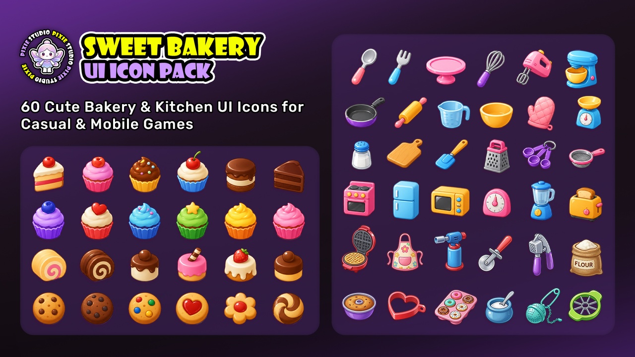 Media 1 for listing Sweet Bakery UI Icons - 60 Premium Icons for Casual Games