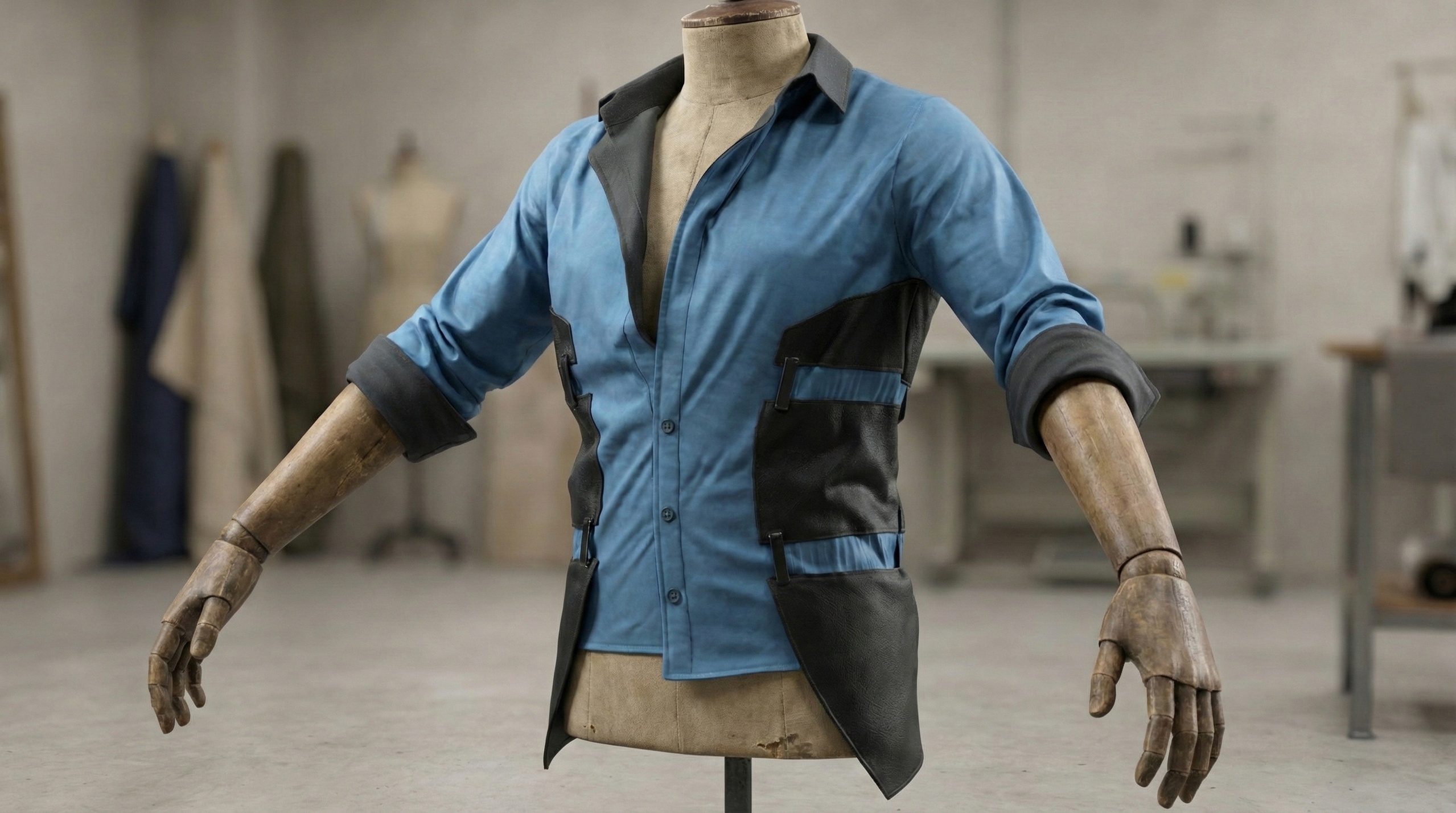Male SciFi Streetwear Shirt with Leather Accents metahuman compatible ilanı için 1. medya