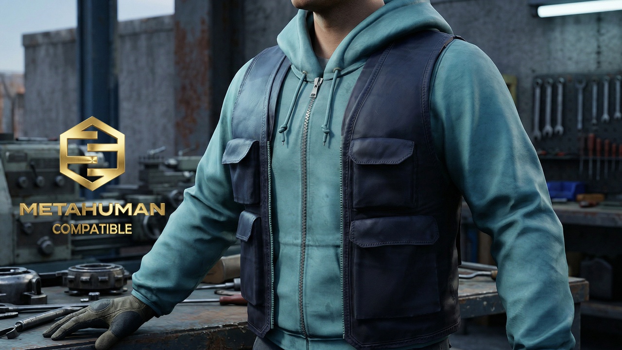 Media 1 for listing Layered Utility Vest and Zip Hoodie for Industrial Worker and Workshop Styles