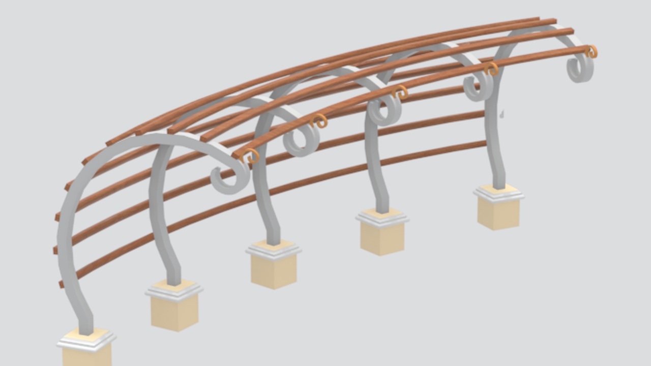 Media 1 for listing Wrought Iron and Wood Arc Pergola with Scrolls 3D Model