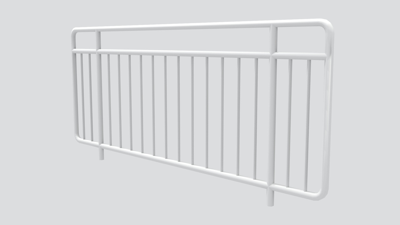 Media 1 for listing White Tubular Steel Pipe Railing with Double Top Rail and Vertical Bars 3D Model