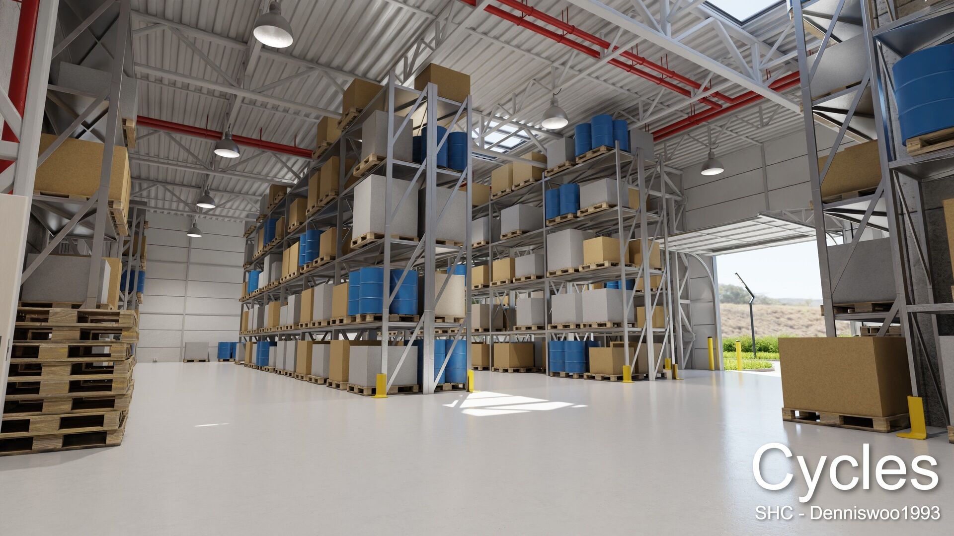 Modern furnished warehouse with office for Blender | Fab