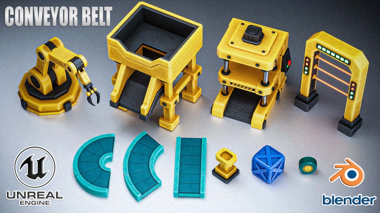 Media 1 for listing Stylized Modular Conveyor Belt System & Factory Props