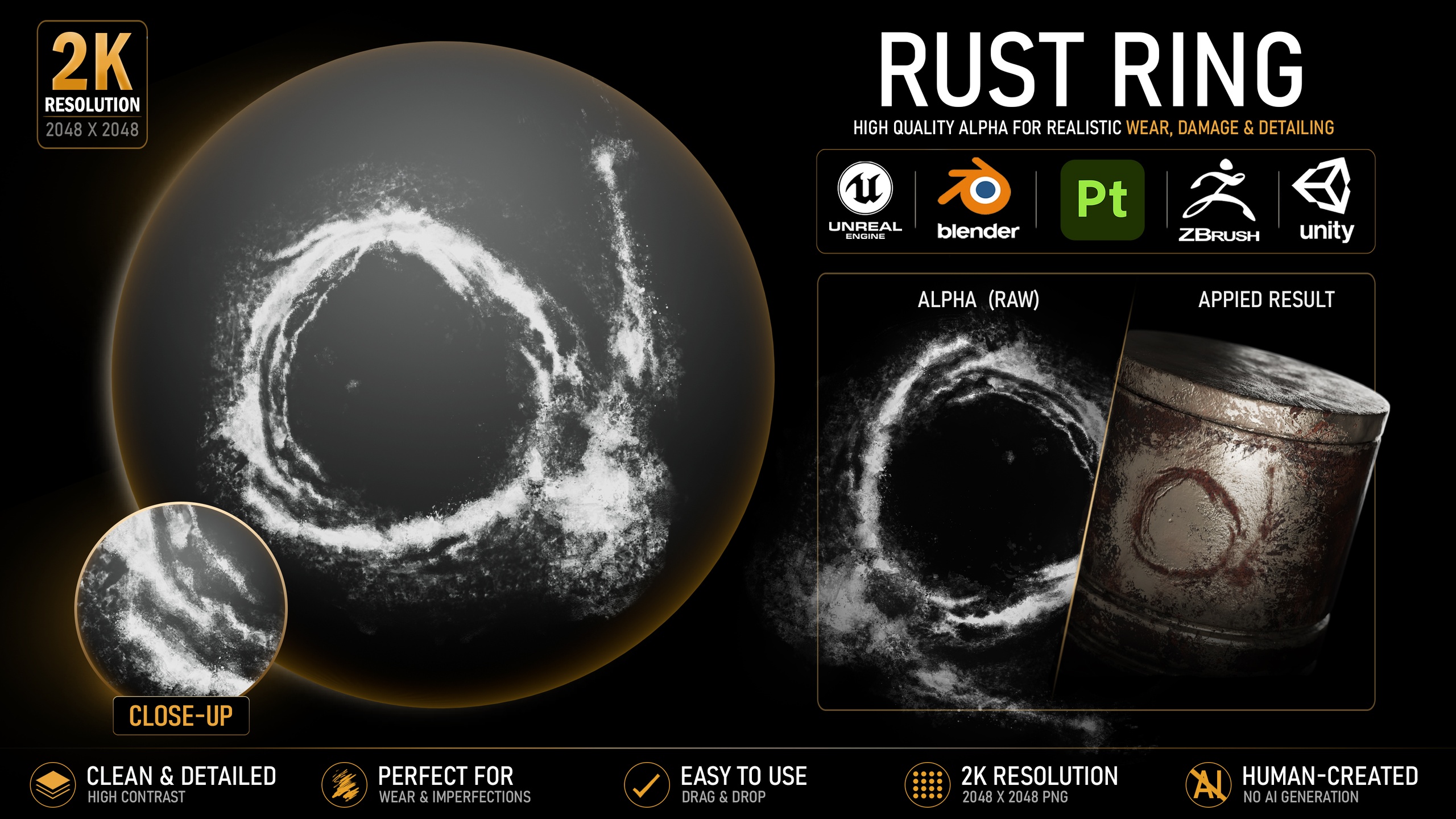 Media 1 for listing Rust Ring Alpha | High-Resolution Grunge Texture