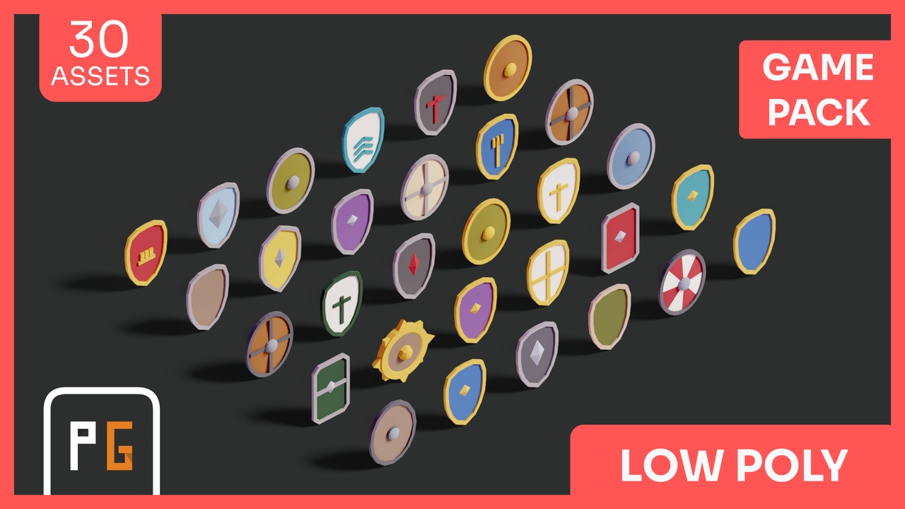 Media 1 for listing π‘οΈ Low Poly Shields β 30 Stylized Medieval Shields