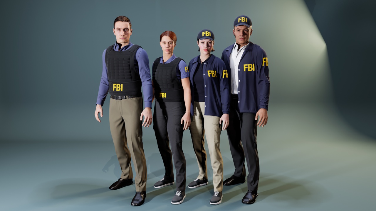 Media 1 for listing Men's and women's clothing of FBI agents - Modular (Metahuman clothing)