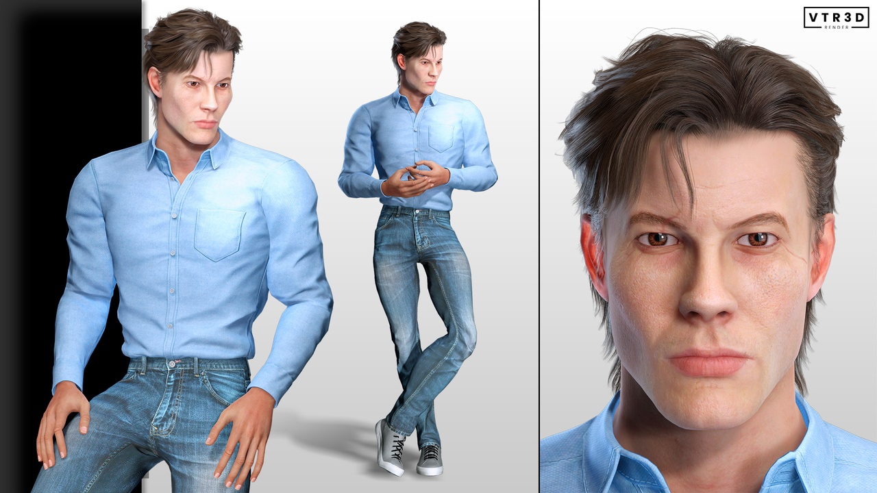 Media 1 for listing Realistic Adult Male Character Casual Shirt and Jeans