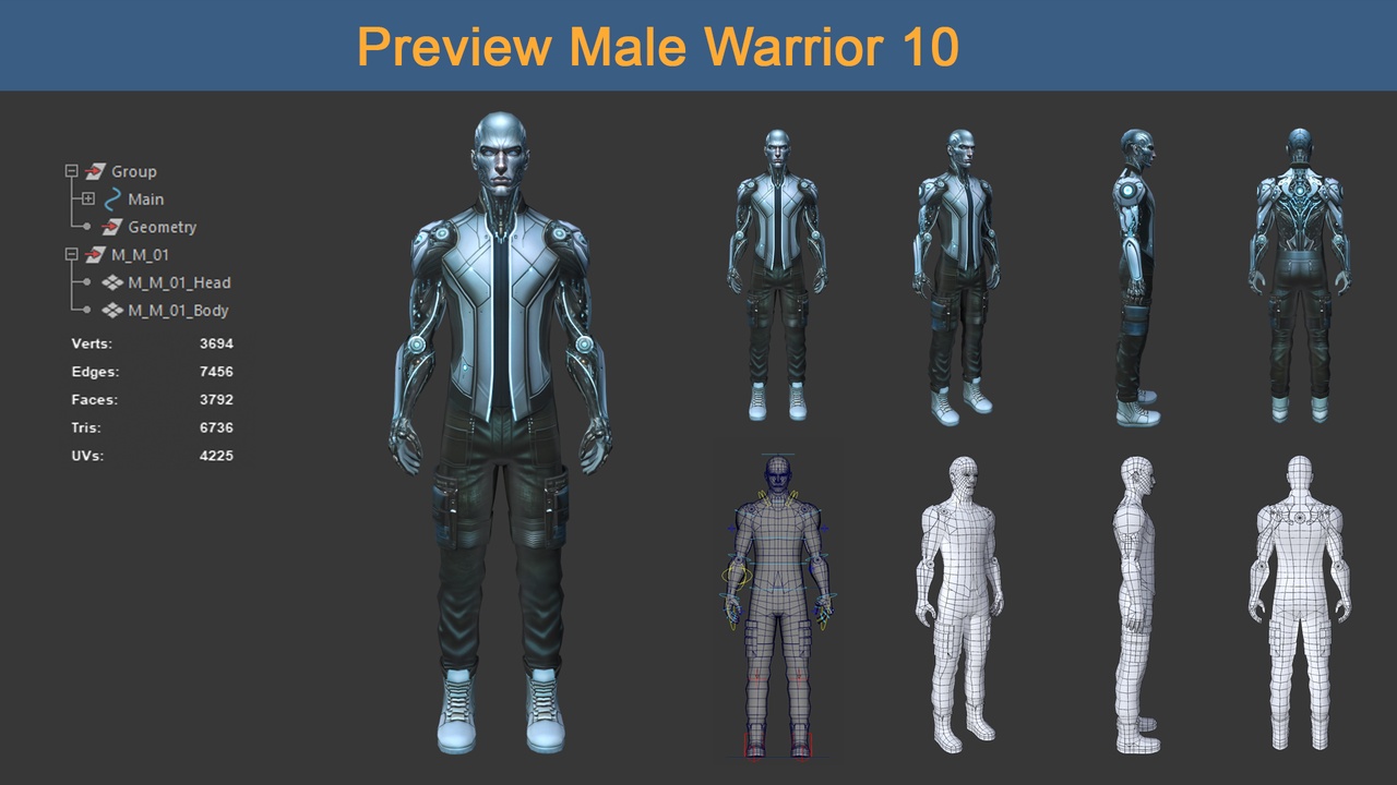 Media 1 for listing Character Male Warriors 10 - Ready for game Low-poly 3D model