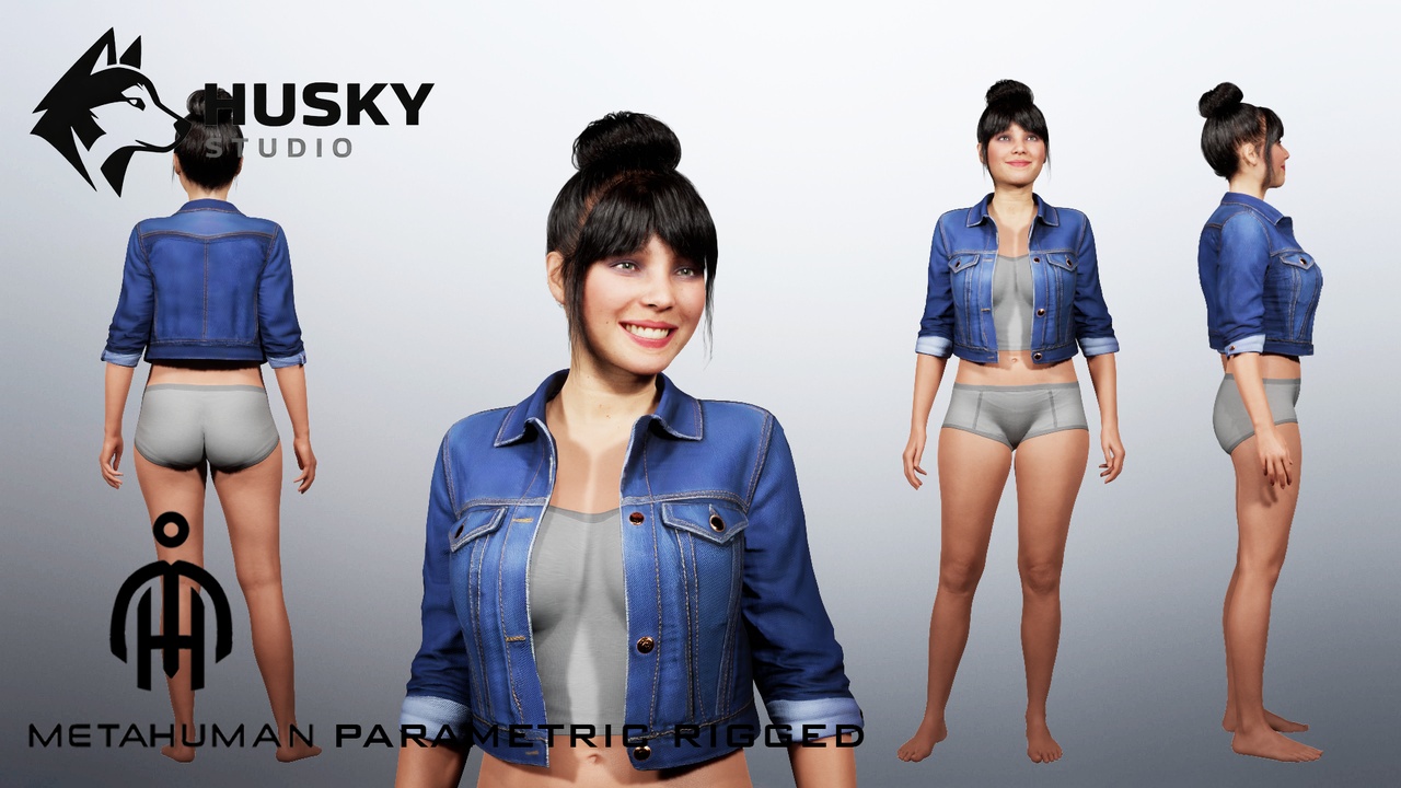 Media 1 for listing Denim Jacket - 32 - Parametric - All MetaHumans - Outfit - UE5 Skeleton Rigged