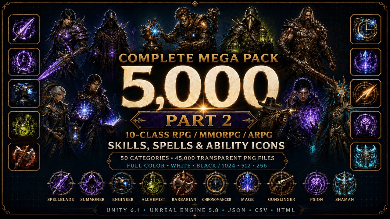 Media 1 for listing 5,000 RPG MMORPG Skills, Spells & Ability Icons | 10-Class Mega Pack | PART 2