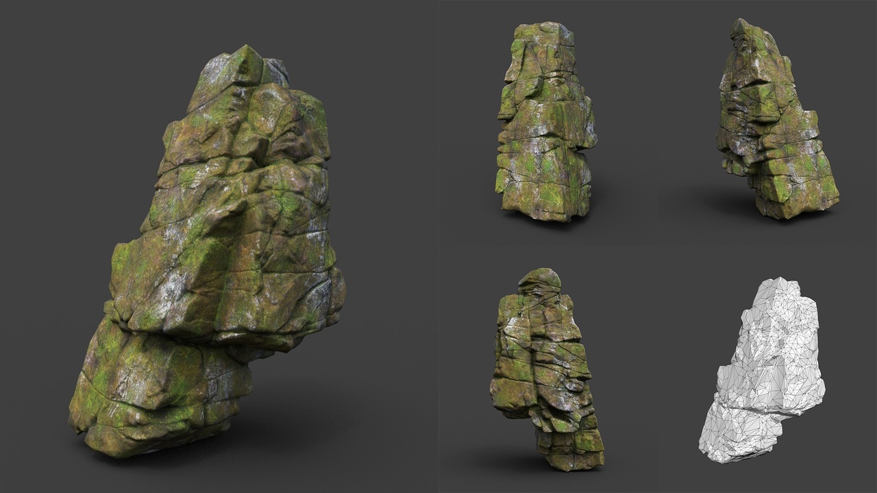 Media 1 for listing Low poly Mossy Cracked Jungle Rock 220202