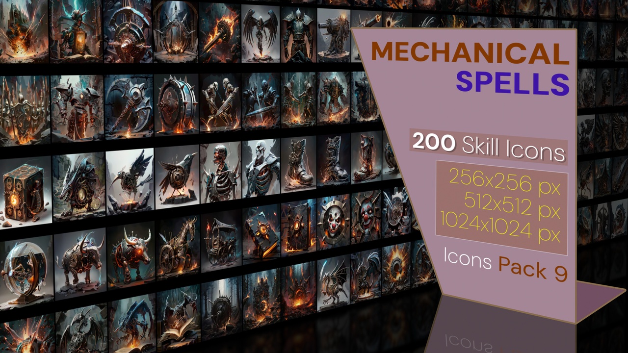 Media 1 for listing 200 Magic Spell Icons Pack 9 - Mechanical