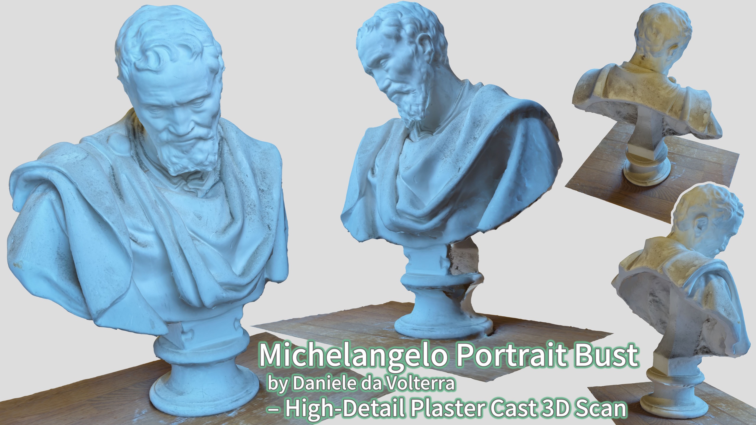 Media 1 for listing Michelangelo Portrait Bust by Daniele da Volterra – High-Detail Plaster Cast 3D