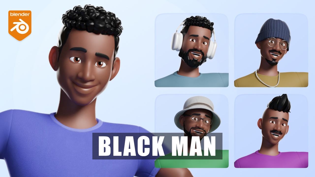 Media 1 for listing Black Man Cartoon Character Rigged In Blender
