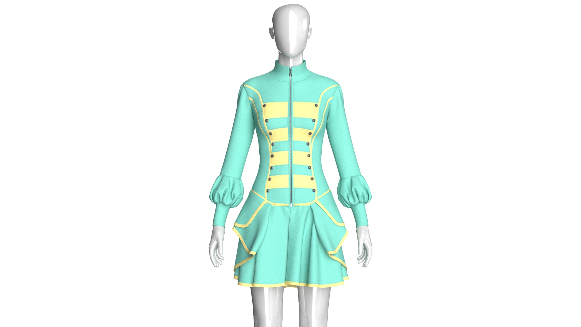 Media 1 for listing Girls Full - Zip Ruffled Mini Dress With Piping | High Poly