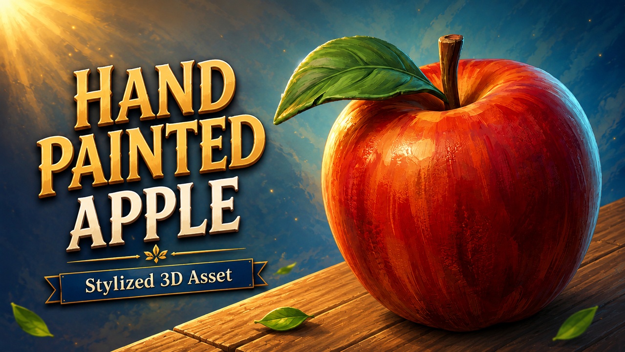 Media 1 for listing Hand Painted Stylized Apple 3D Model – Game Ready Fruit Prop
