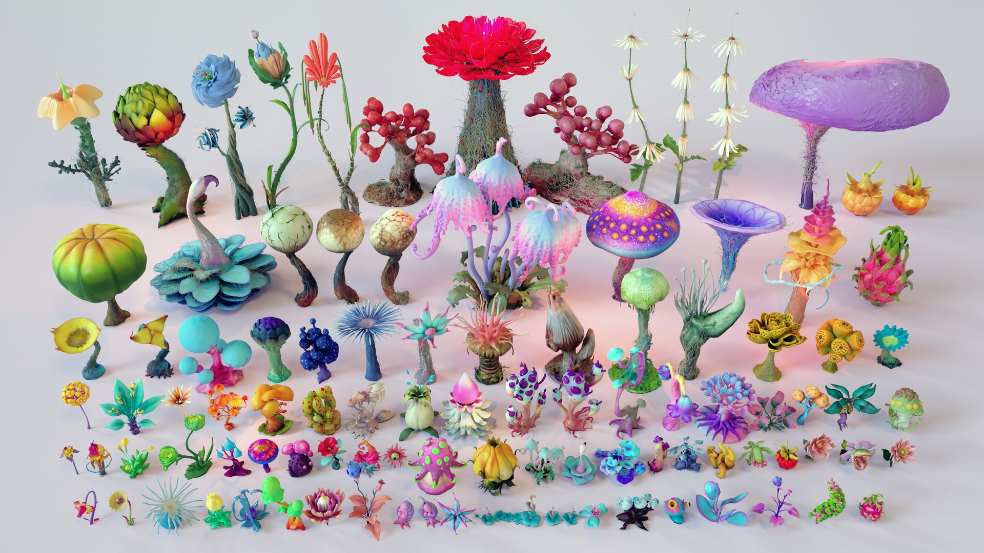 Media 1 for listing Stylized Fantasy Plants & Alien Flora Collection – 3D Model Pack (101 models)